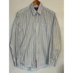 Lucky Brand Shirt Men Medium Cream Brown Dungarees Western Cowboy Rodeo Cotton‎